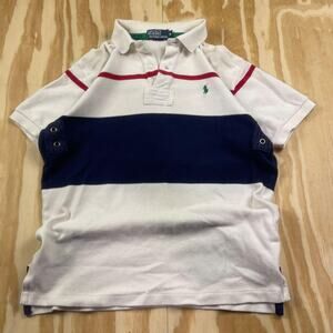 Vintage 90s Polo Ralph Lauren Rugby Style Polo Shirt – White/Navy/Red – Men’s M